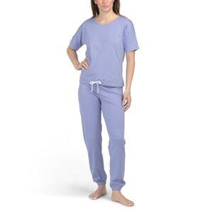 MARELLE Periwinkle Pima Cotton Cozy Short Sleeve Top And Pajama Pants Set